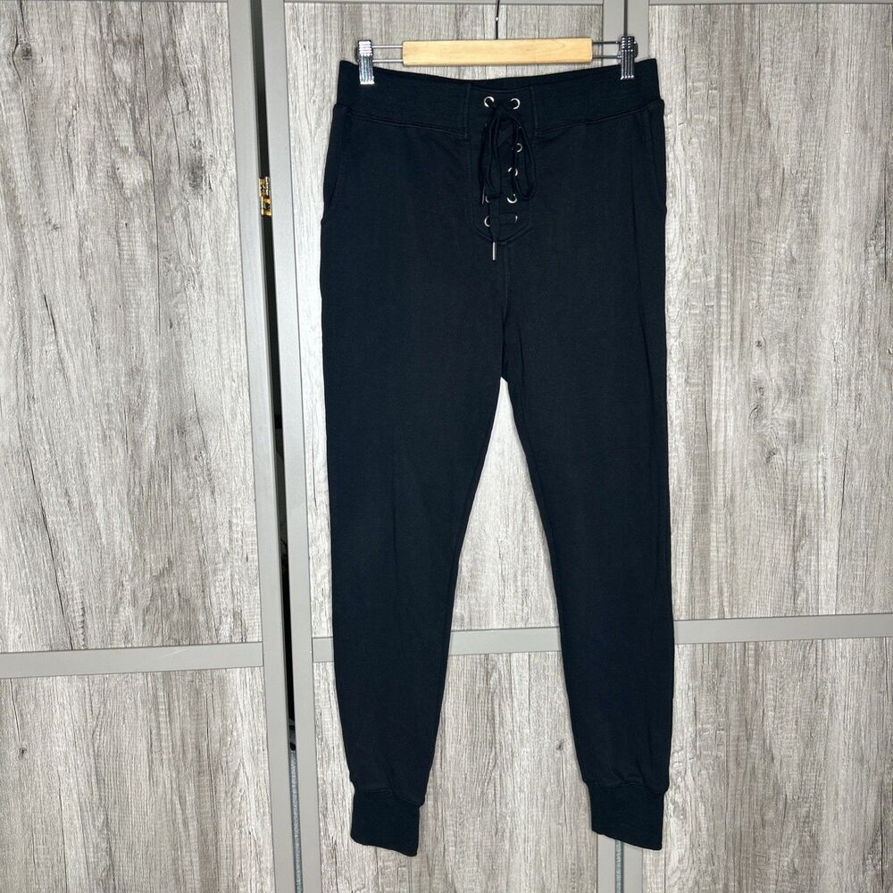 NUDE Sweatpants Size L Lace Up Pockets Cotton Black color